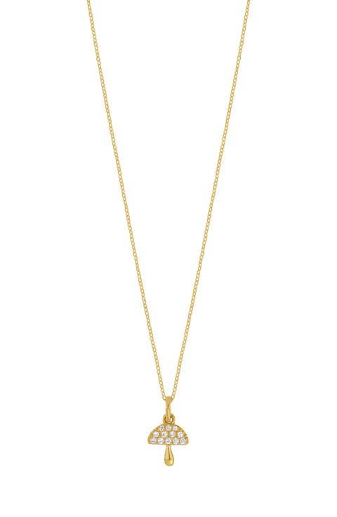 18K Yellow Gold Pavé Diamond Mushroom Pendant Necklace
