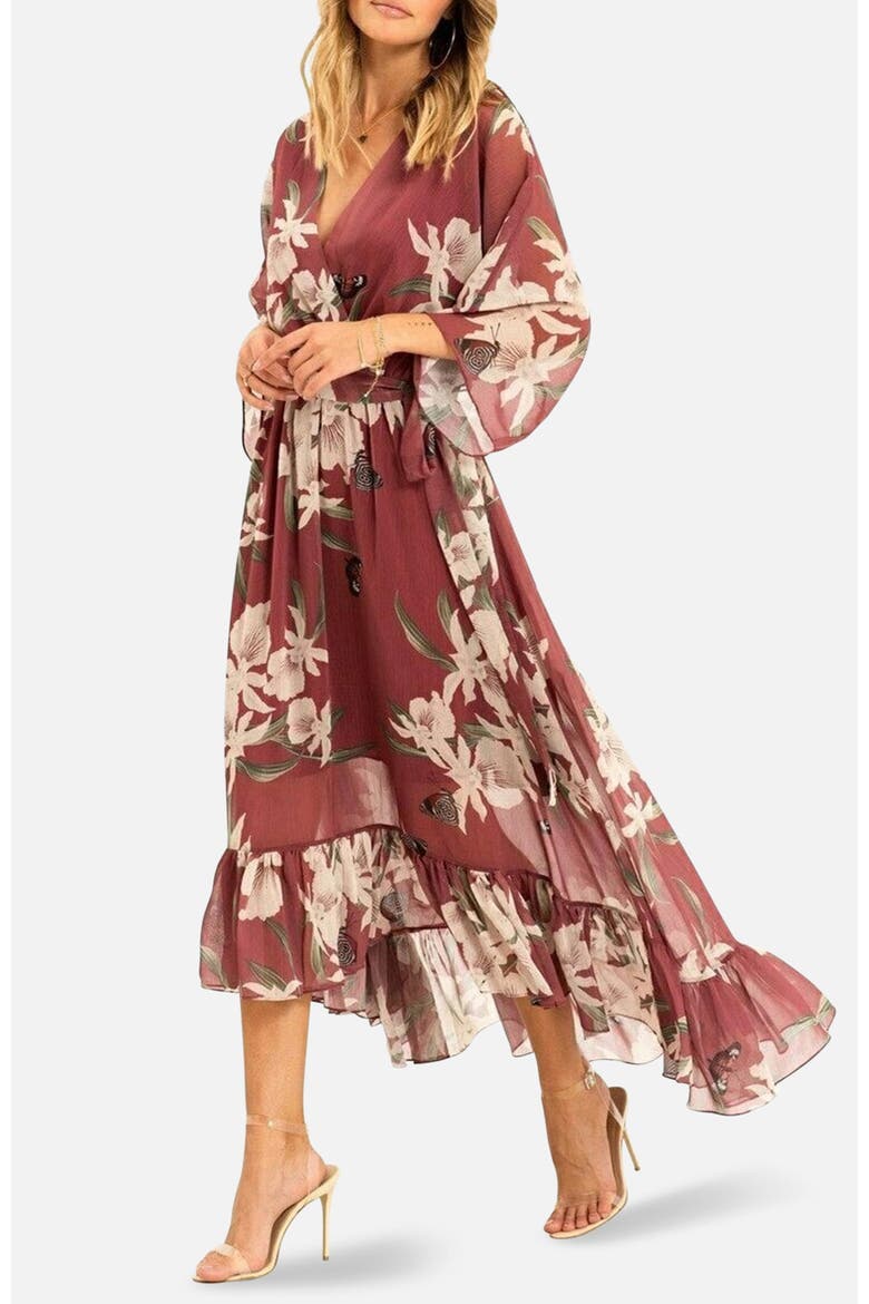 Floral Print Midi Wrap Dress, Alternate, color, Rose Pink
