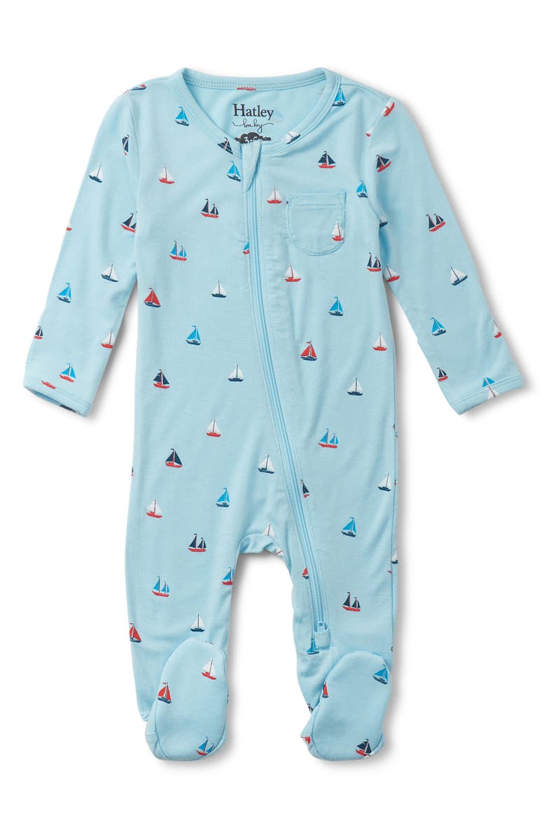 Hatley Tiny Sailboats Jersey Zip Footie, Main, color,