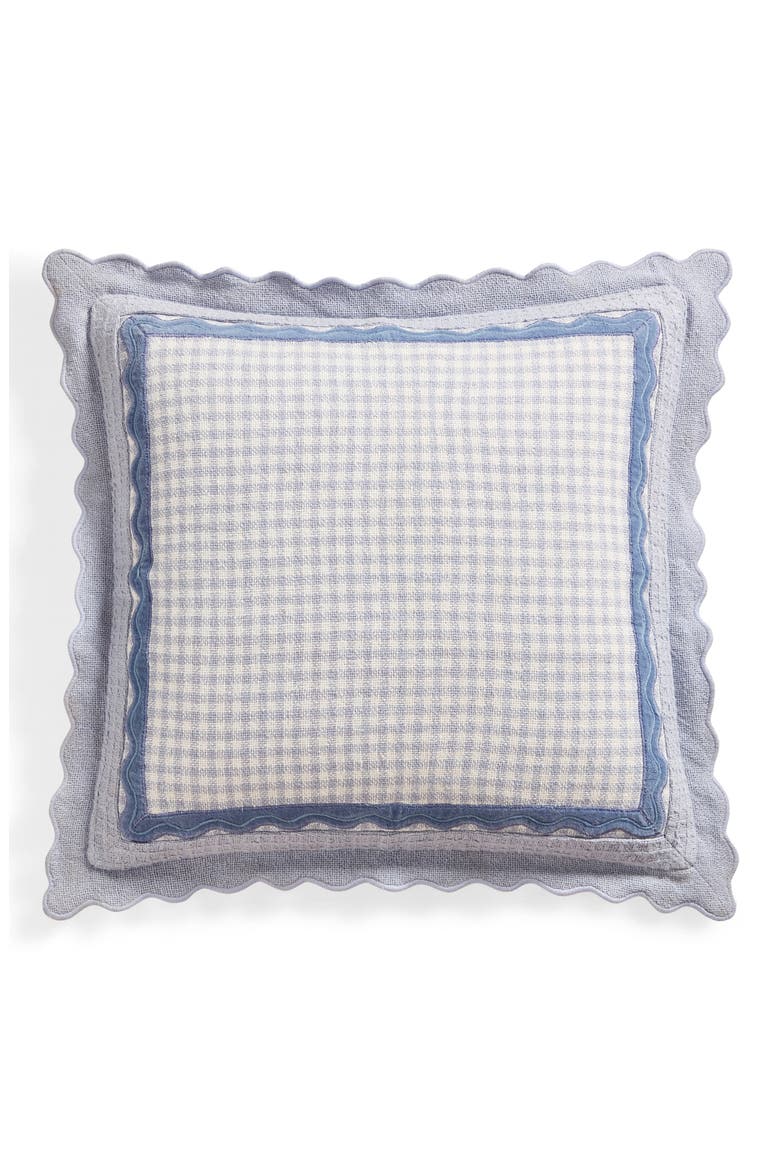 Gingham Scallop Accent Pillow, Main, color, BLUE