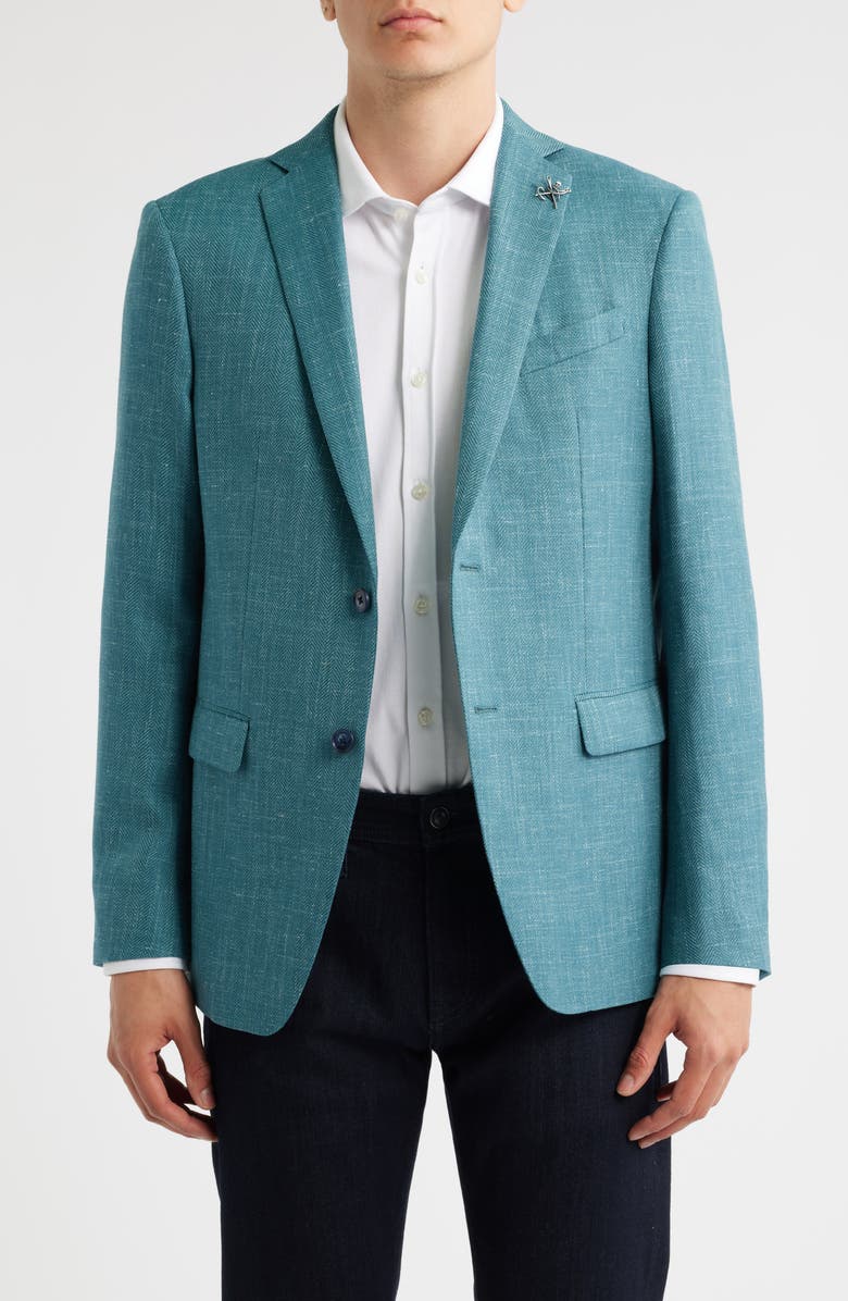John Varvatos Bleecker Green Wool Blend Herringbone Sport Coat, Main, color, 