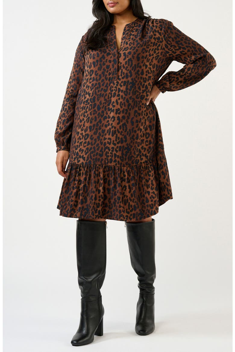 Leona Leopard Print Long Sleeve Dress, Alternate, color, CHOC/ NAVY