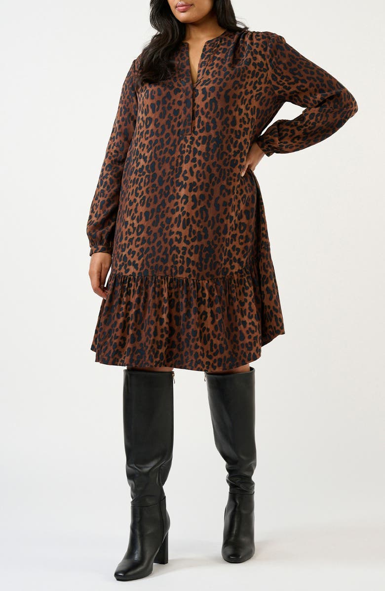 Estelle Leona Leopard Print Long Sleeve Dress, Alternate, color, Choc/ Navy
