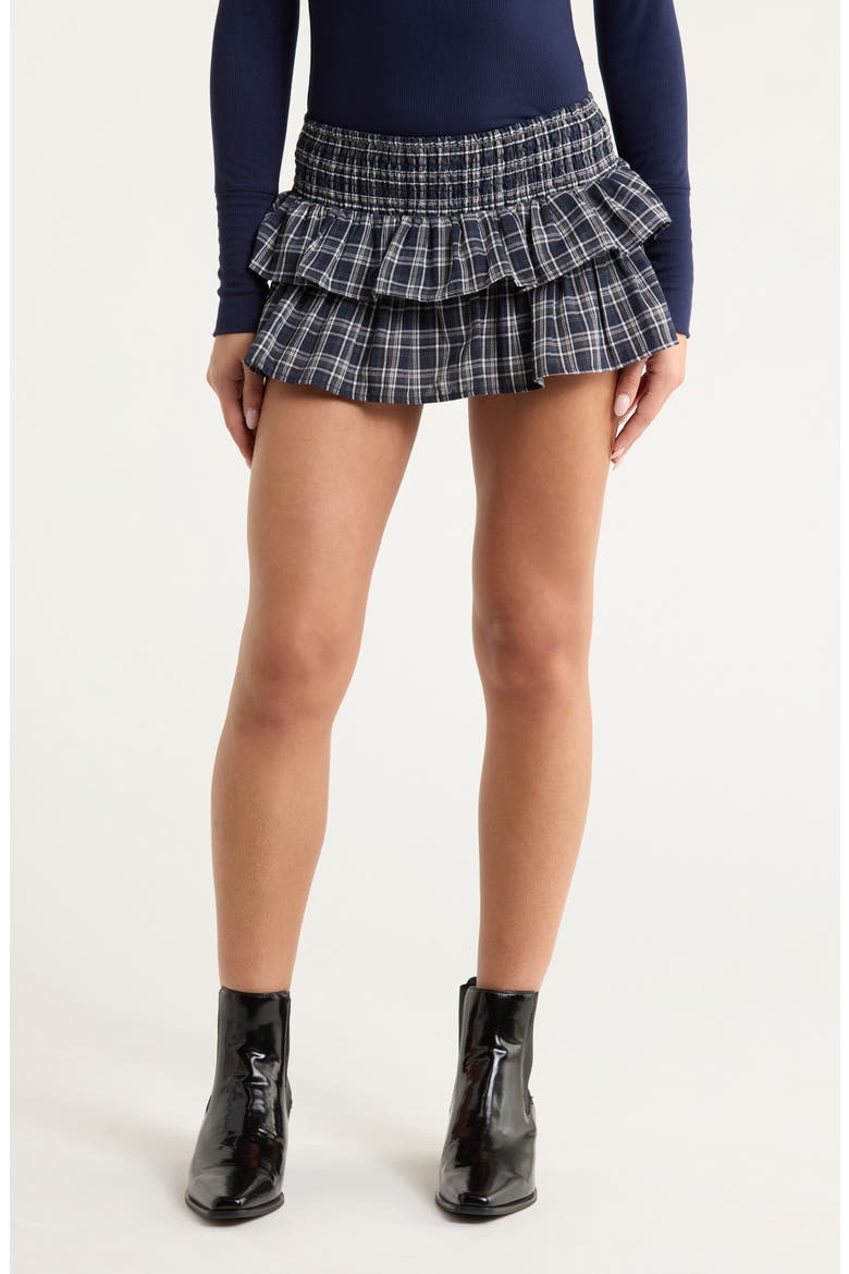 Plaid Tiered Skort, Main, color, BLUE MULTI