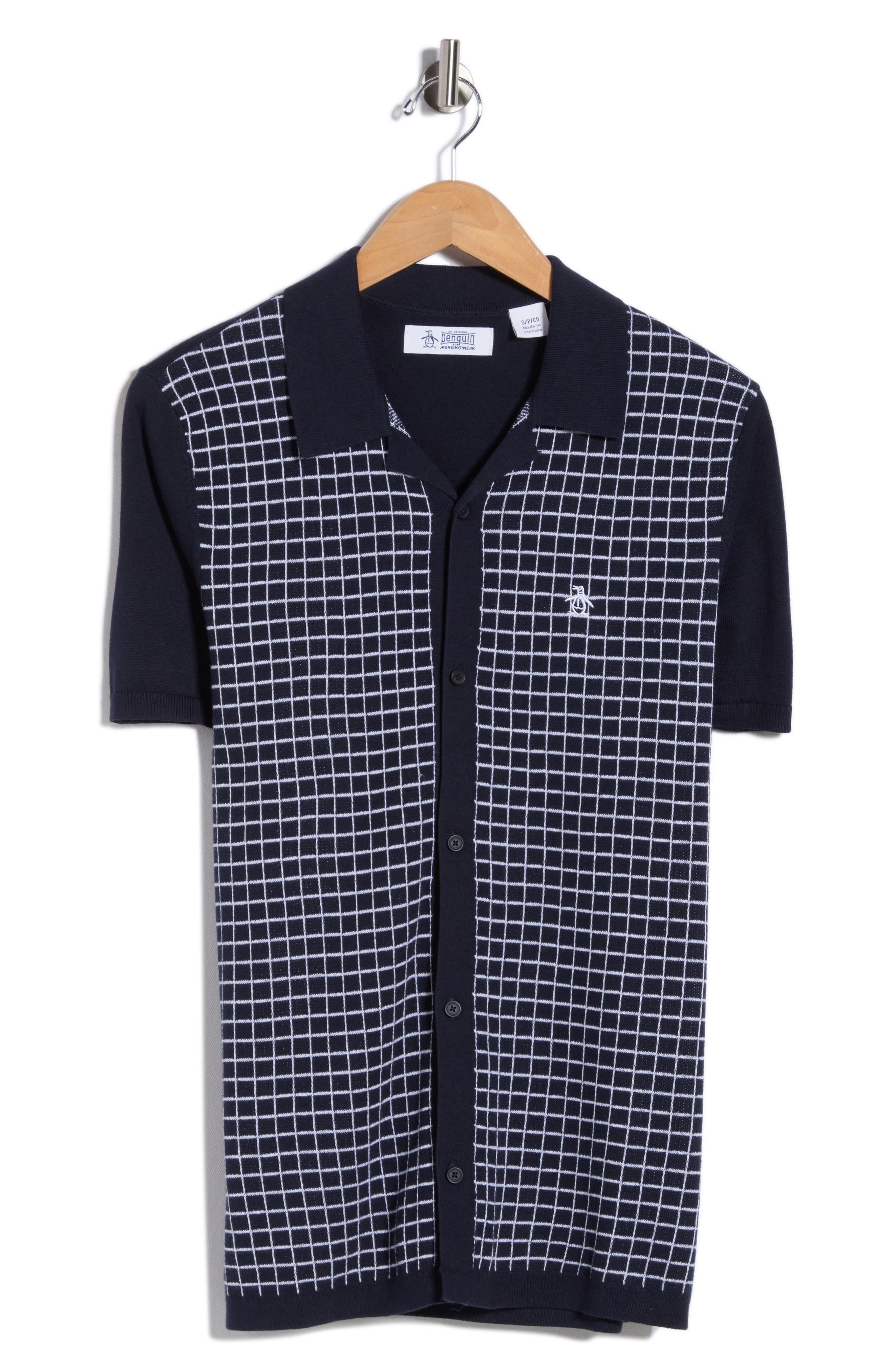 Original Penguin Grid Chainstitched Knit Camp Shirt