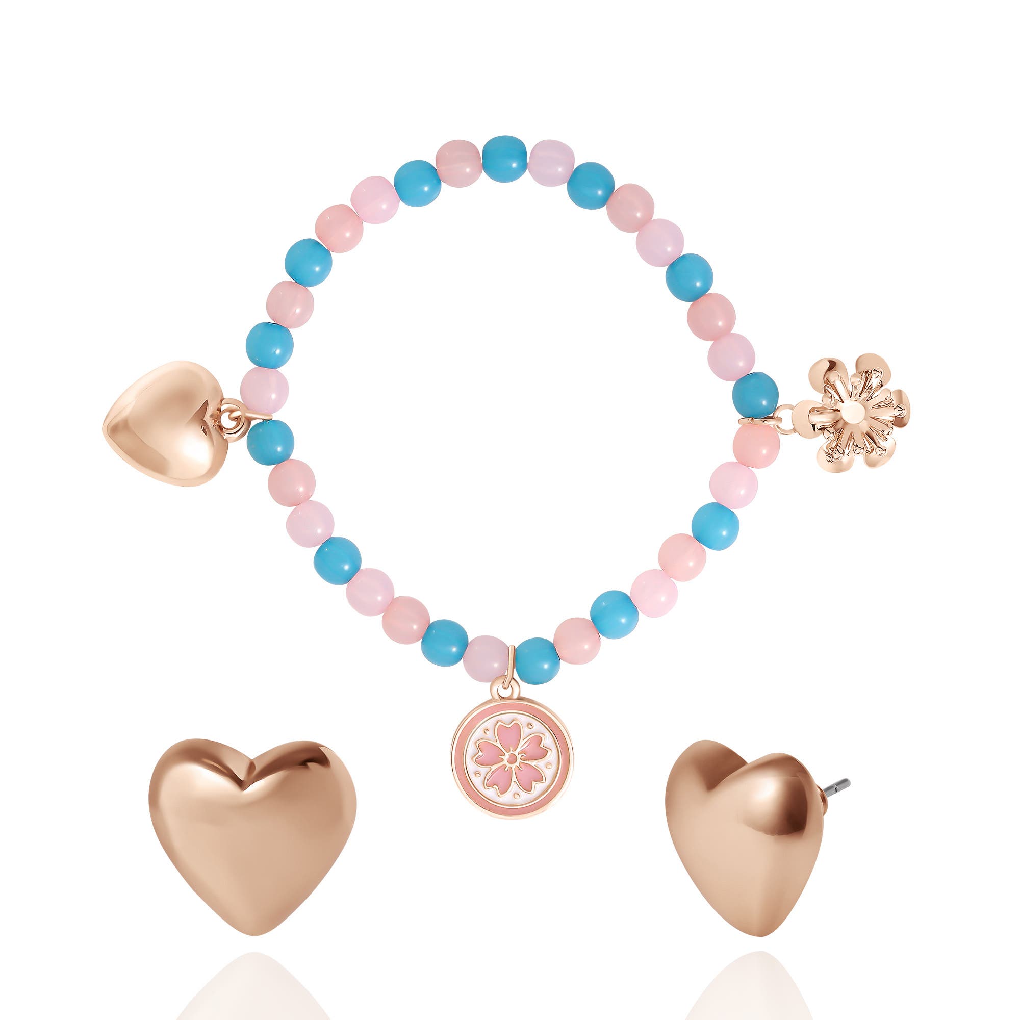 selected pink , blue, gold