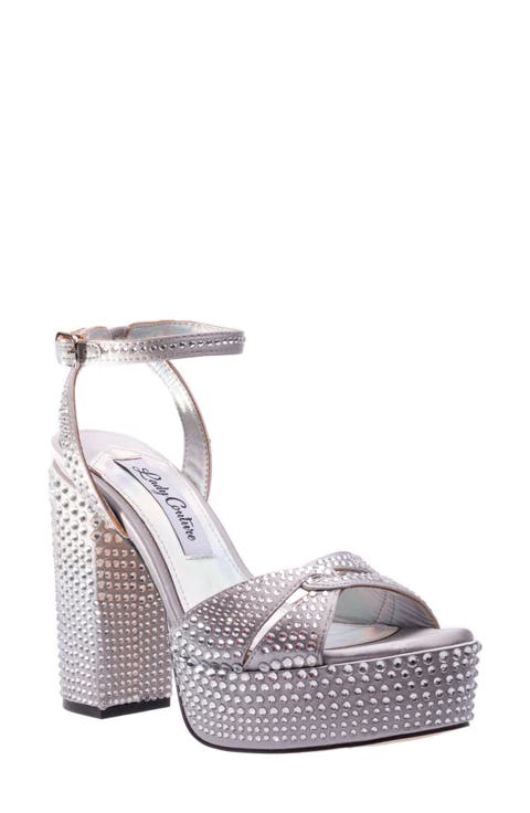 Rhinestone Platform Ankle Strap Sandal (Women)