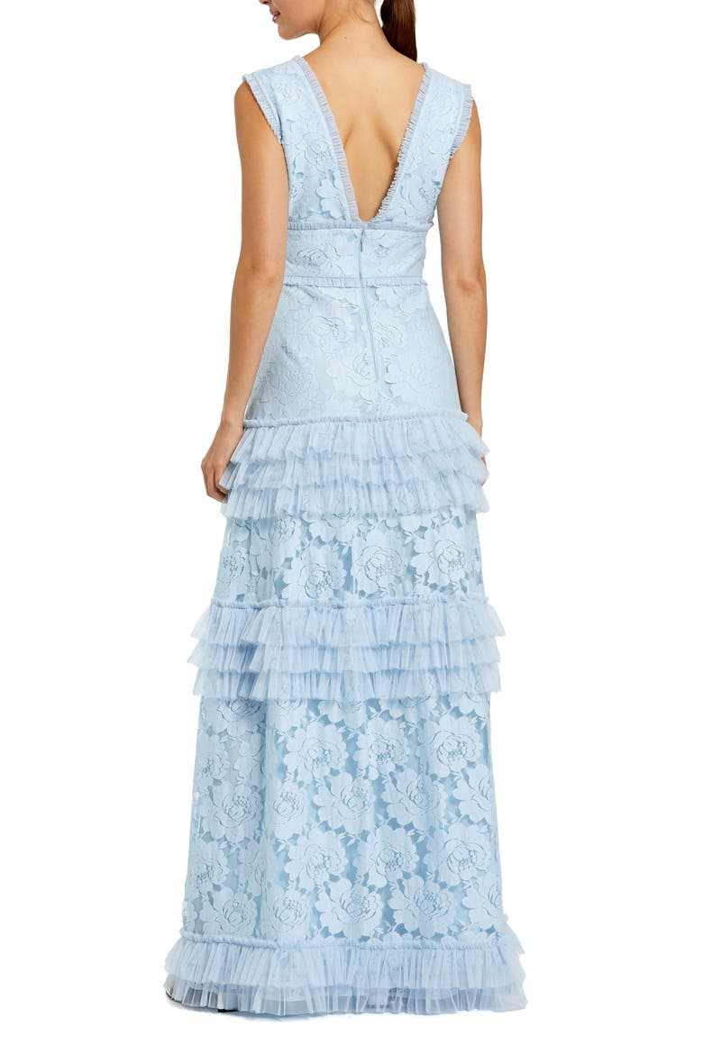V-Neck Lace Tiered Ruffle Gown, Alternate, color, Powder Blue