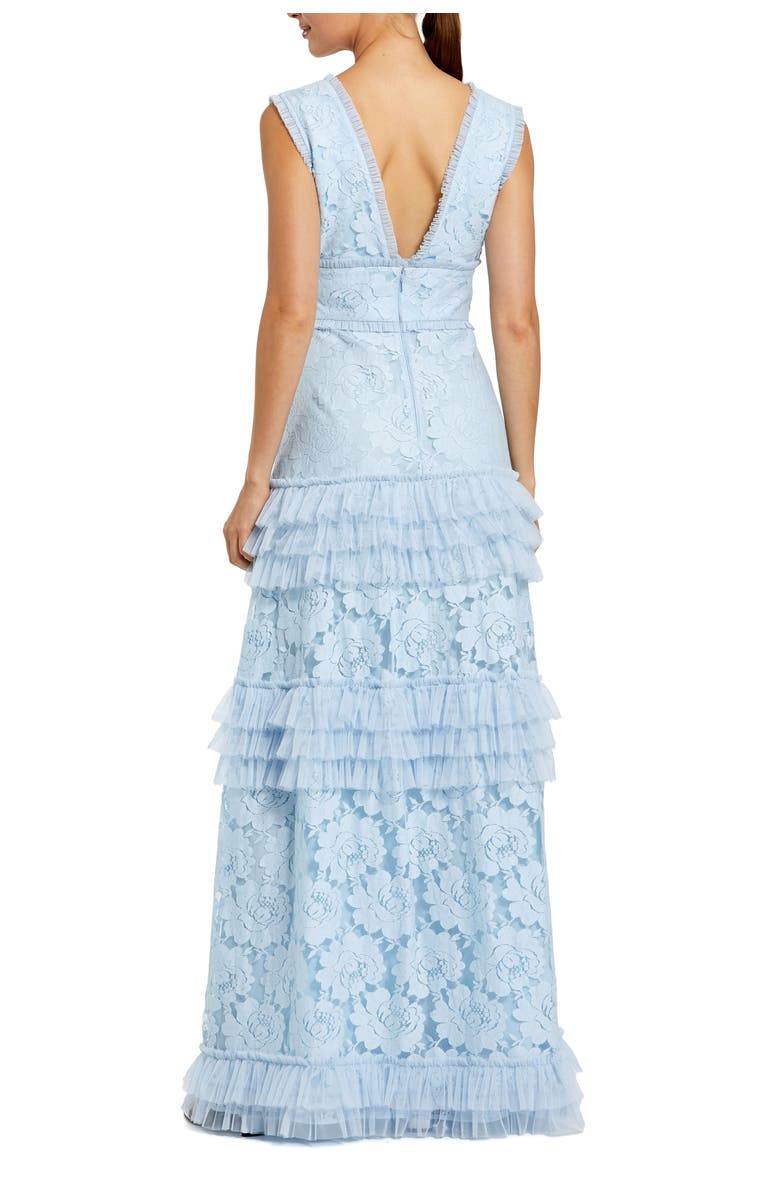 Mac Duggal V-Neck Lace Tiered Ruffle Gown, Alternate, color, Powder Blue