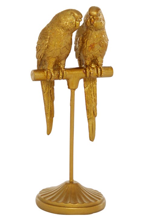 Goldtone Polystone Parrot Sculpture