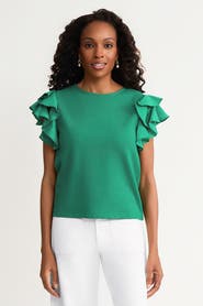 Ming Wang Family Savvy Flutter Sleeve Mixed-Media Top