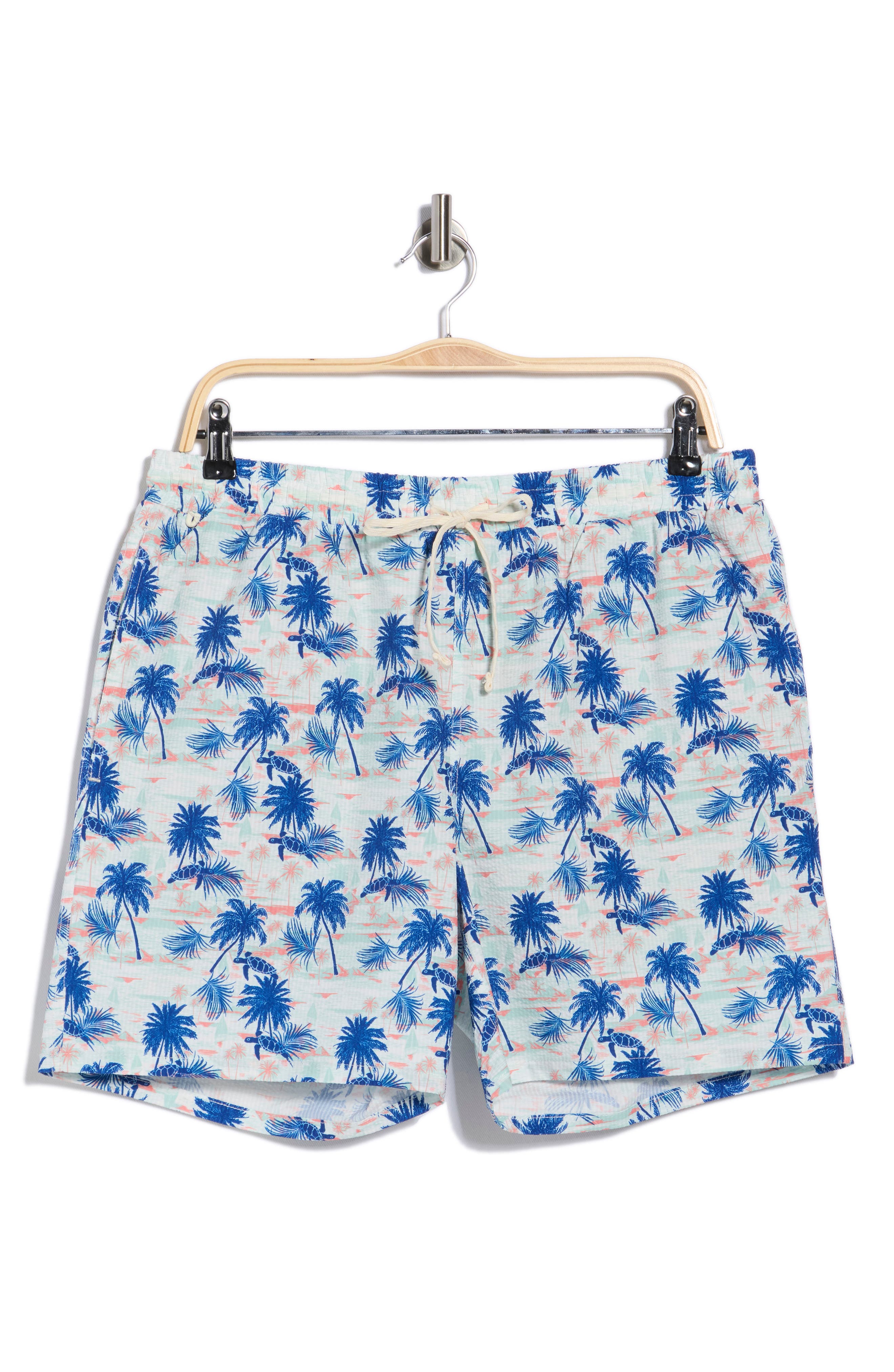 Rainforest Sea Turtle Seersucker Swim Trunks