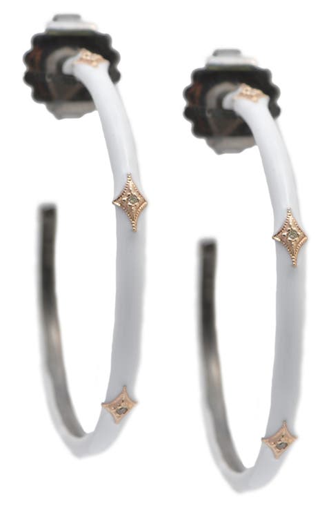 Crivelli White Enamel Diamond Hoop Earrings