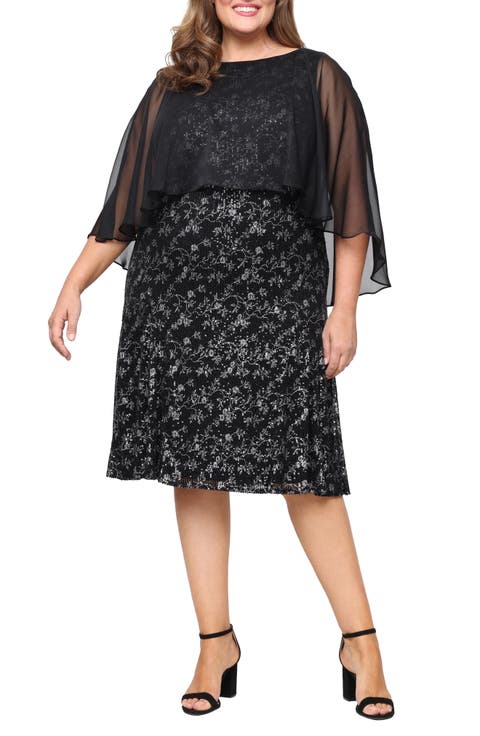 Chiffon Overlay Sequin Detail Cocktail Dress (Plus)