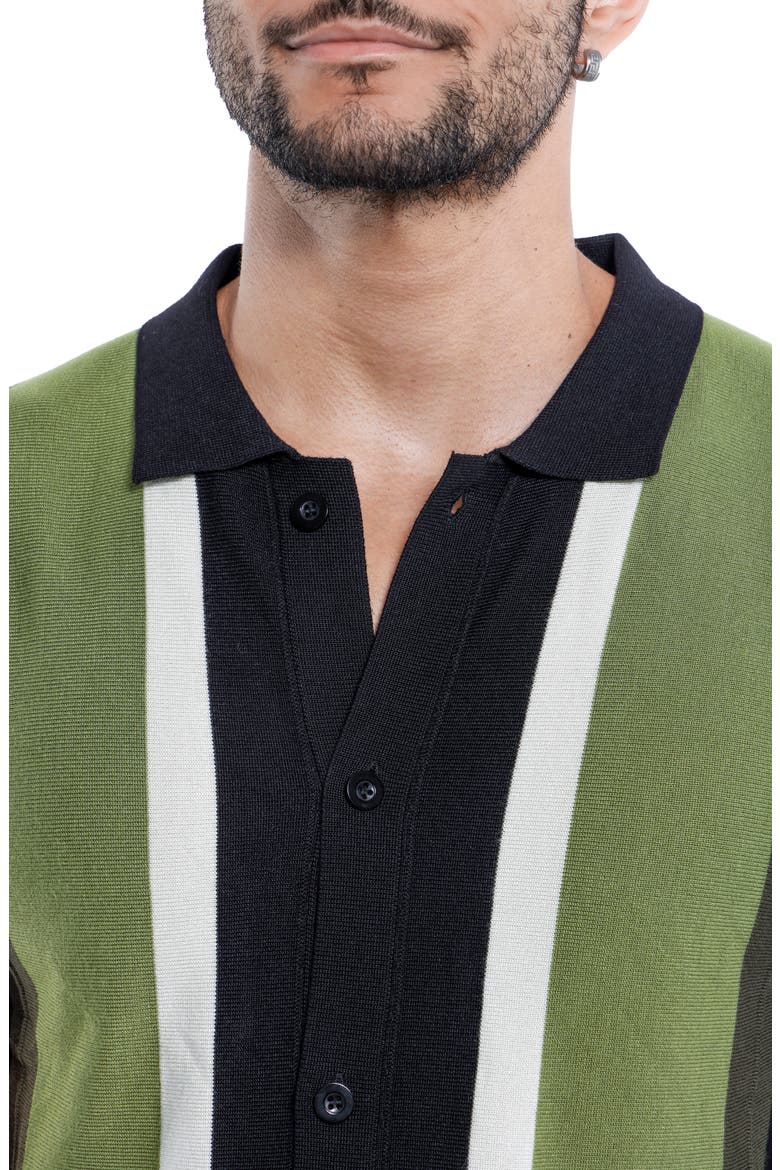 Stripe Short Sleeve Button-Up Polo Sweater, Alternate, color, BLACK/OLIVE