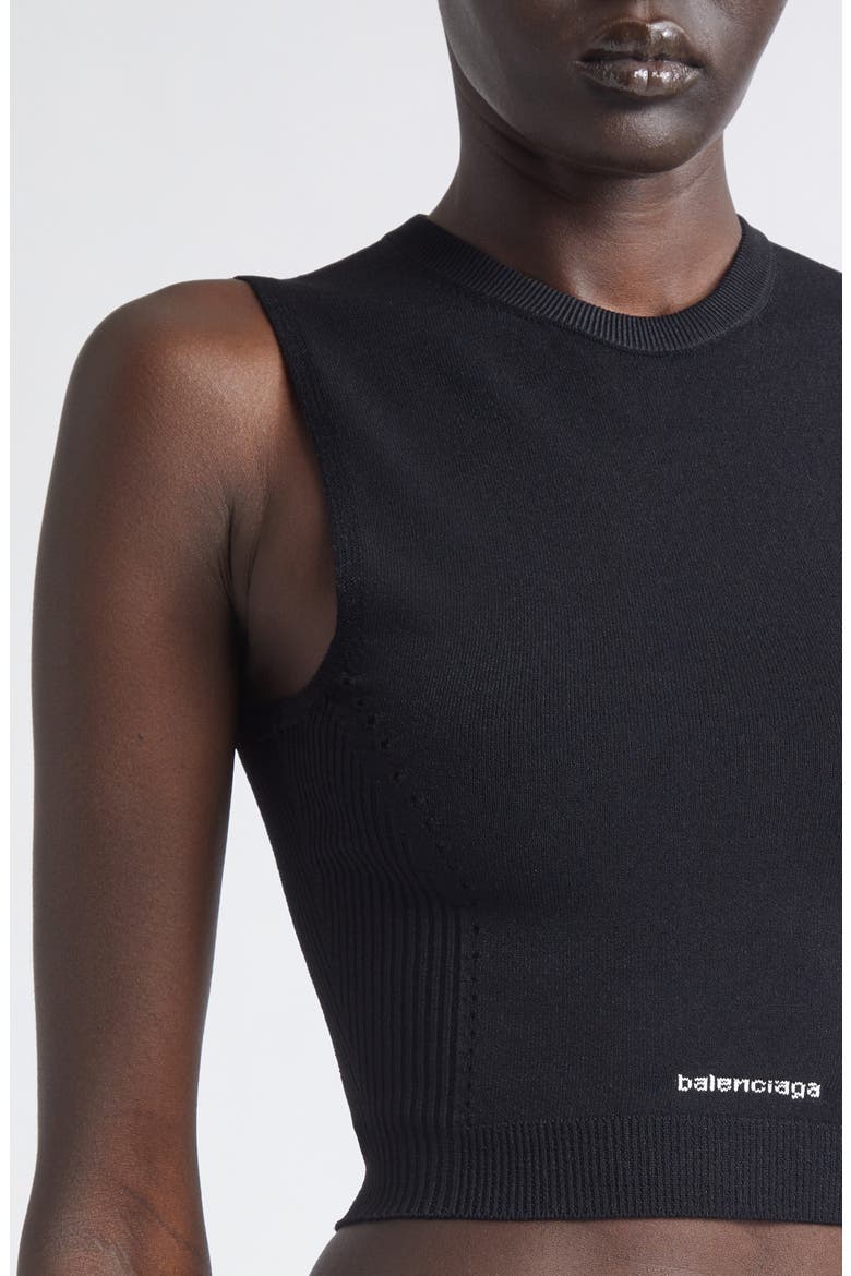 Sporty Athletic Crop Sleeveless Sweater, Alternate, color, 1000 BLACK