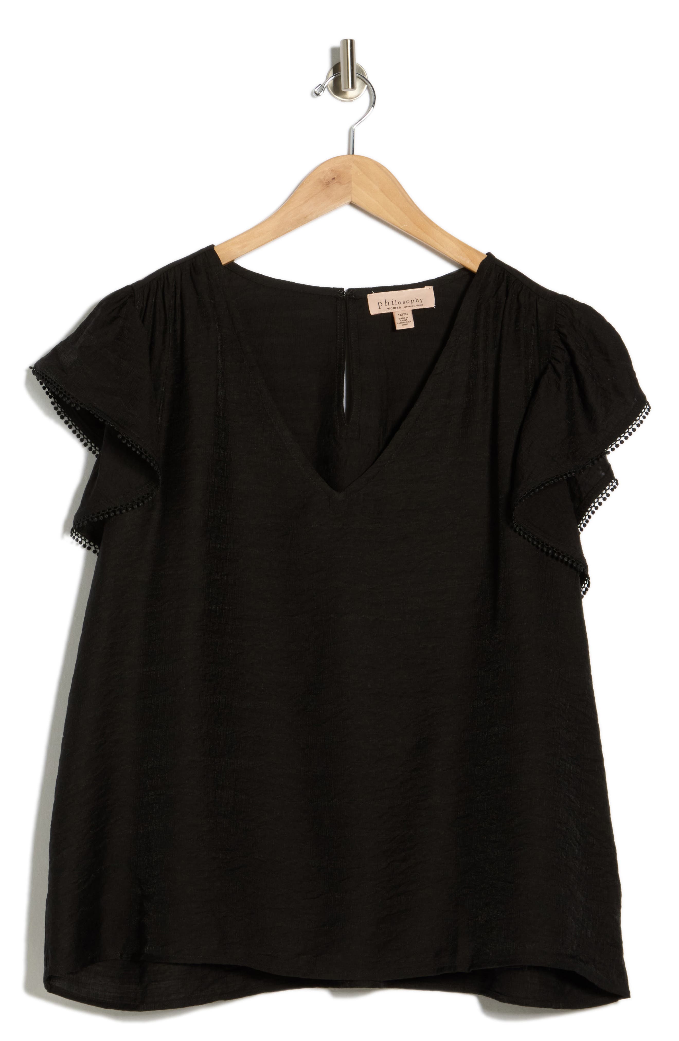 PHILOSOPHY REPUBLIC CLOTHING V-Neck Flutter Sleeve Top