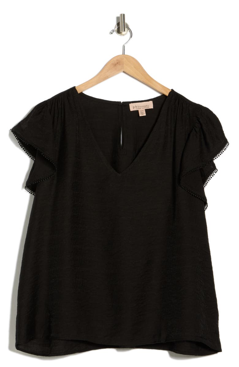 PHILOSOPHY REPUBLIC CLOTHING V-Neck Flutter Sleeve Top, Main, color, Black