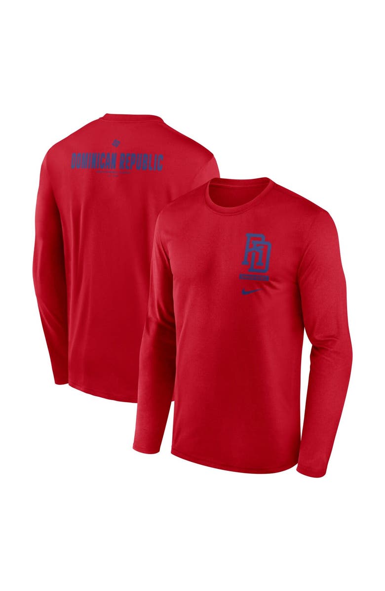 Nike Men's Nike  Red Dominican Republic Baseball 2026 World Baseball Classic Legend Dri-FIT Long Sleeve T-Shirt, Main, color, Red