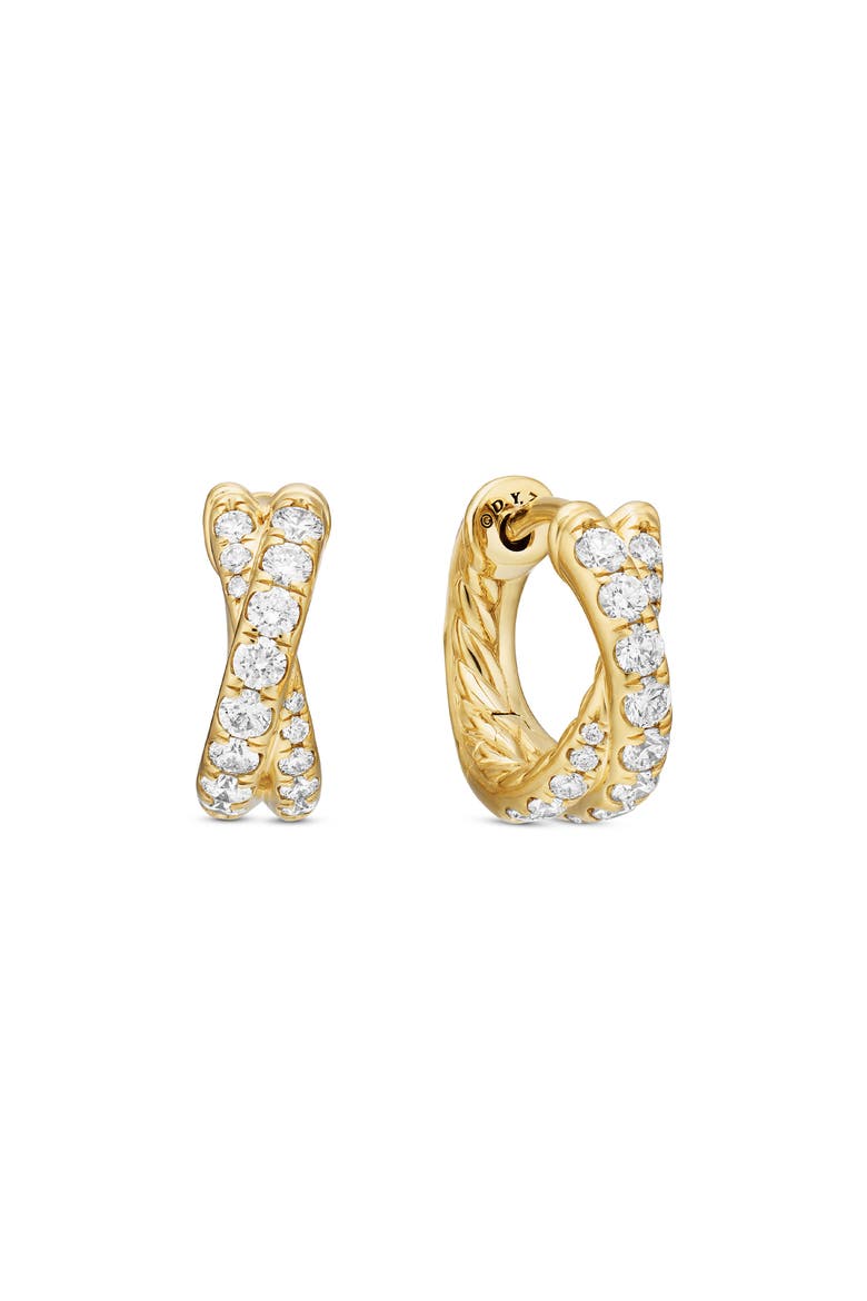 Pavé Crossover Hoop Earrings in 18K Gold with Diamonds, 12mm, Main, color, 18K YELLOW GOLD