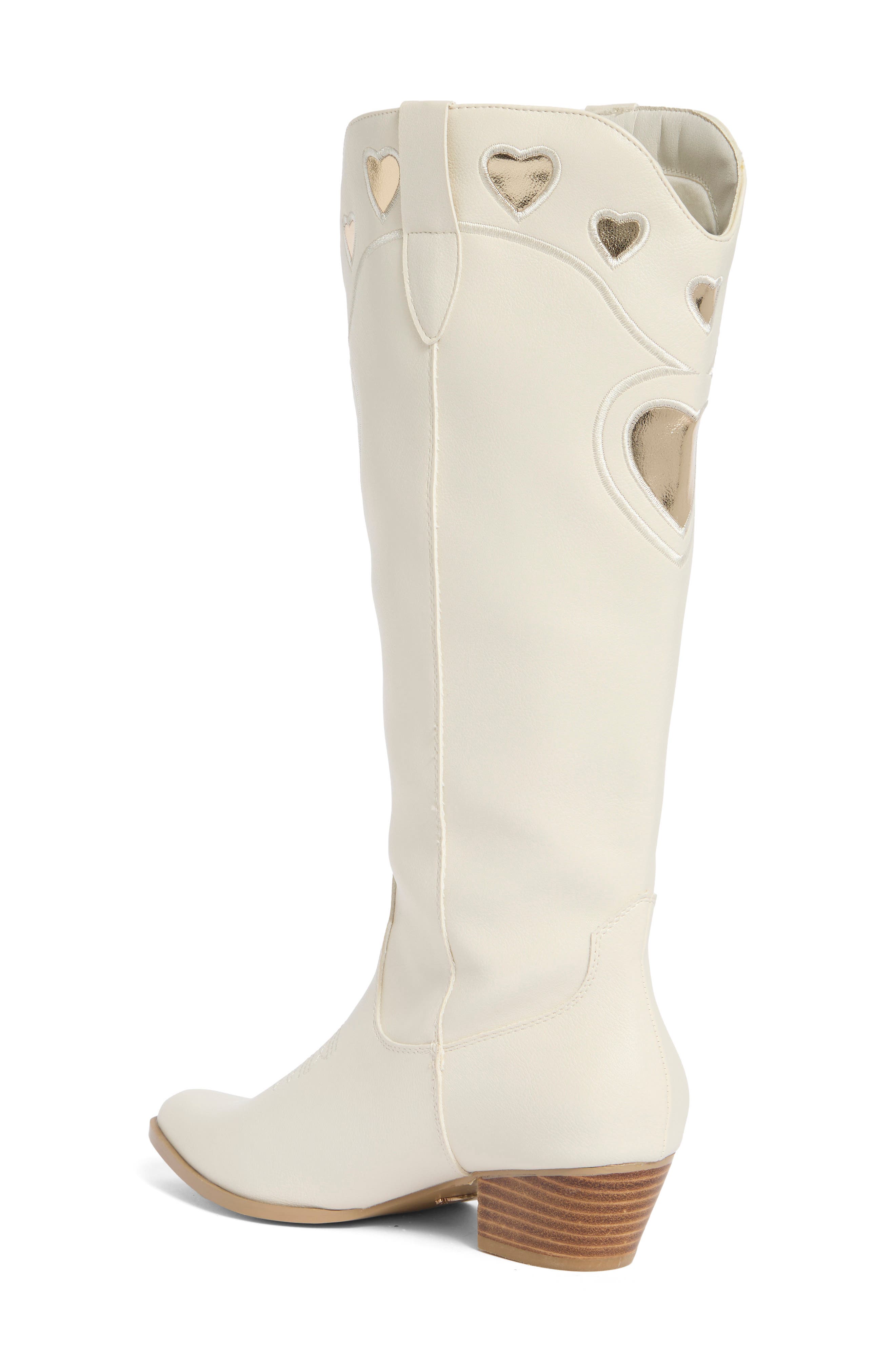 Velma Faux Leather Western Boot, Alternate, color, IVORY/ GOLD METALLIC