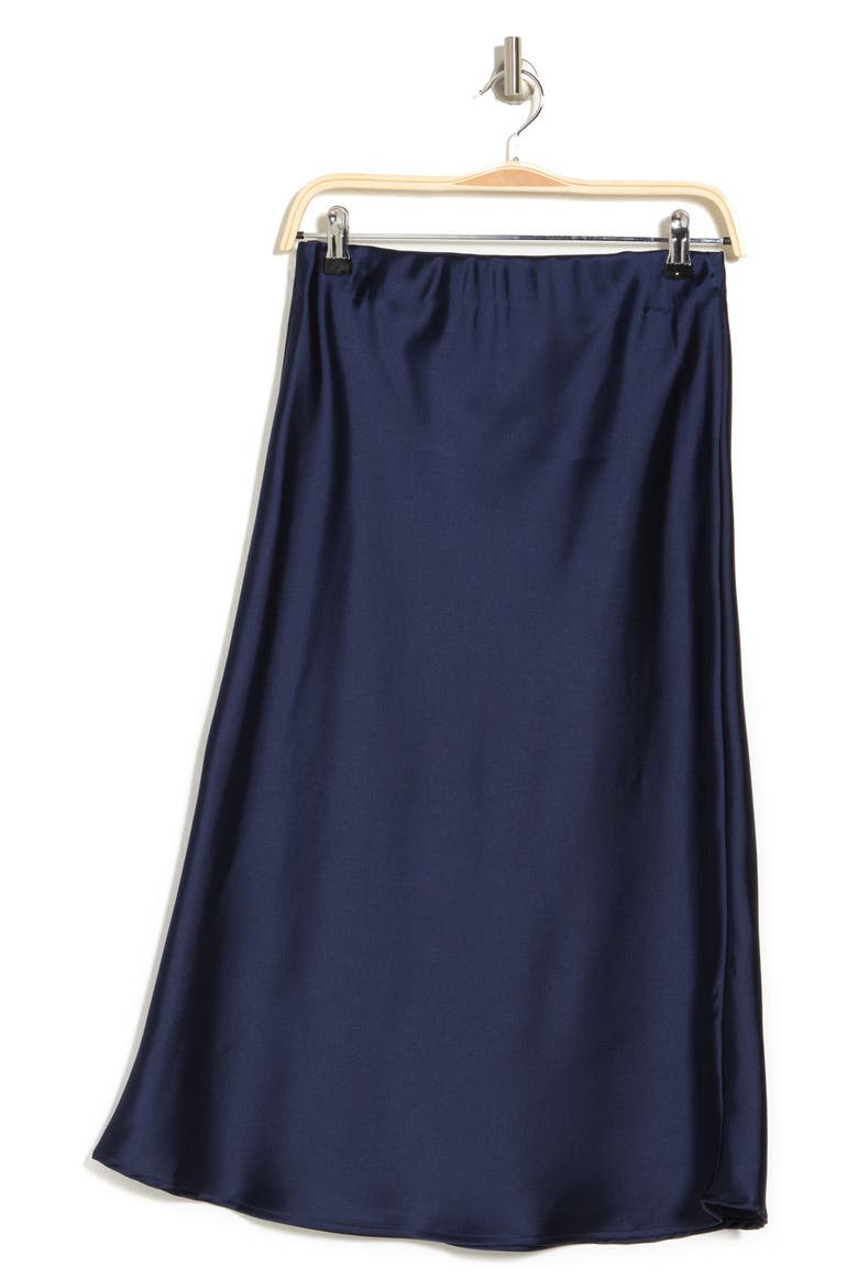 Solid Satin Midi Skirt, Alternate, color, NAVY