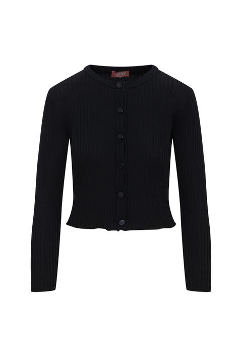 Wide Rib Cropped Button Front Knit Cardigan
