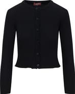 QEW Wide Rib Cropped Button Front Knit Cardigan