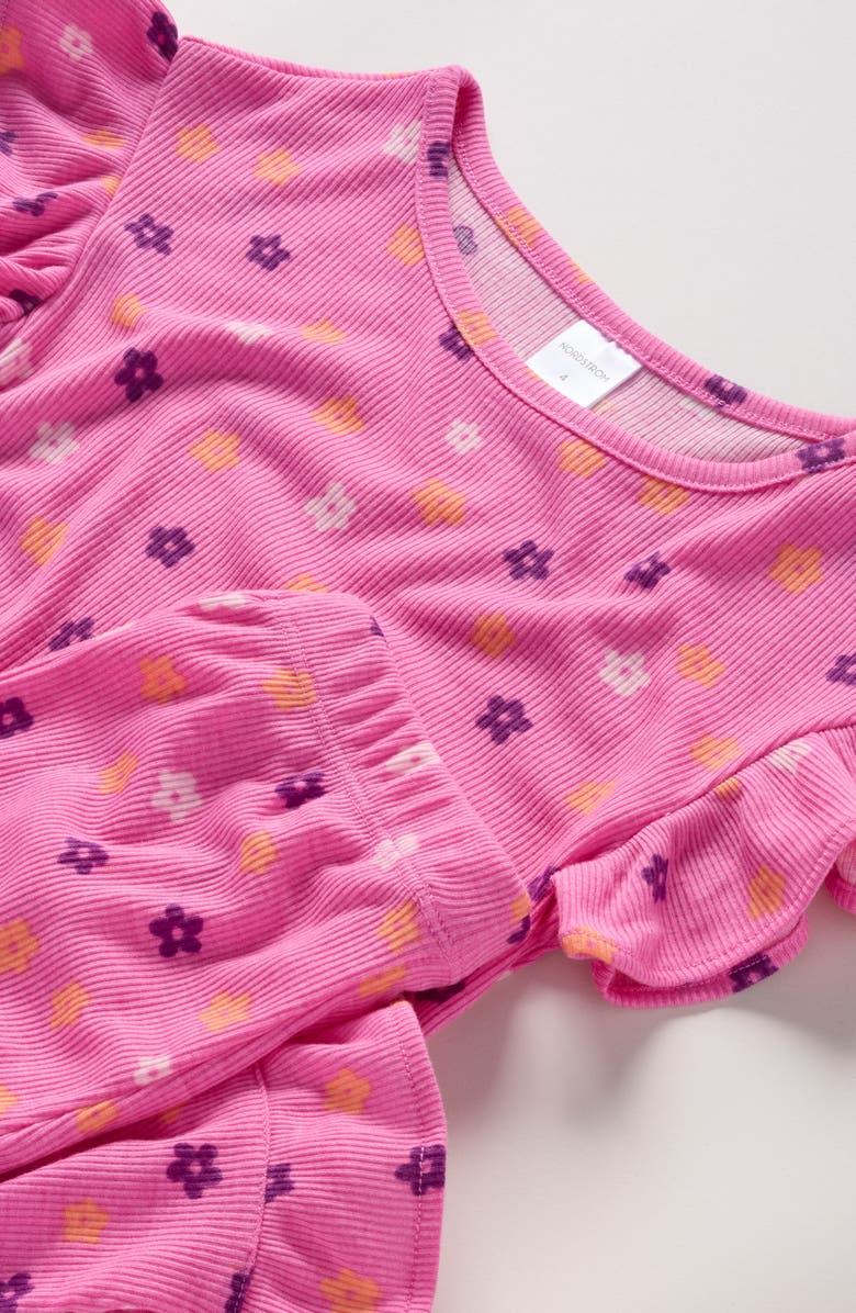 Nordstrom Kids' Rib Knit Pajamas, Alternate, color, Pink- Orange Flower Pop