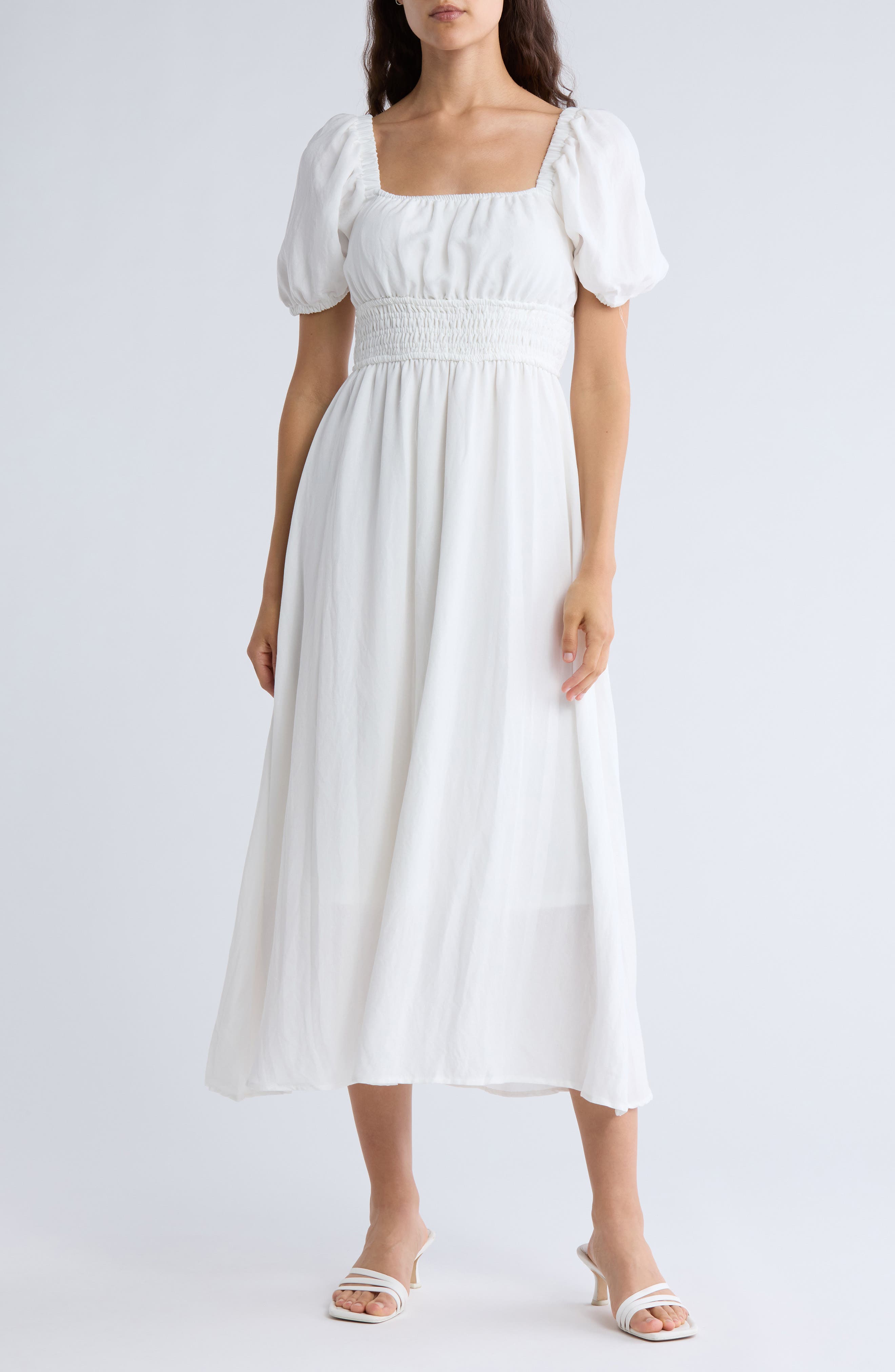AUGUST SKY Puff Sleeve Midi Dress