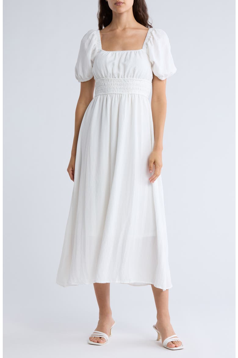 Puff Sleeve Midi Dress, Main, color, OFF WHITE
