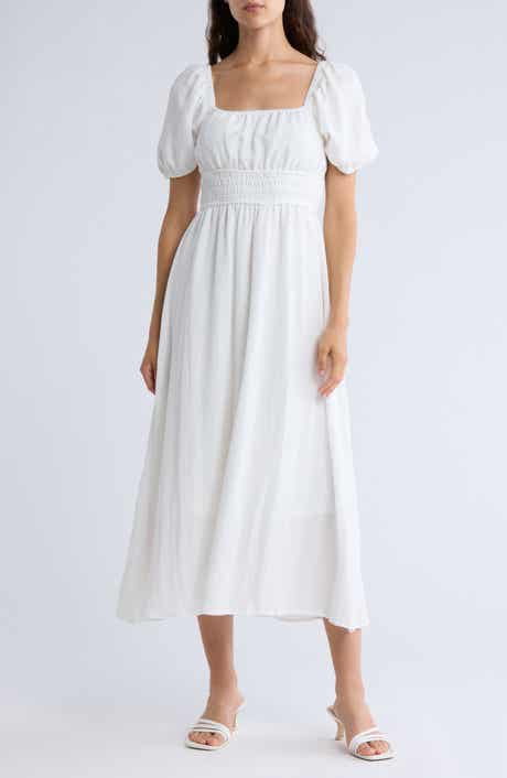 AUGUST SKY Puff Sleeve Midi Dress