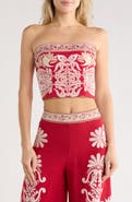 Alice + Olivia Embroidered Strapless Cotton Crop Top
