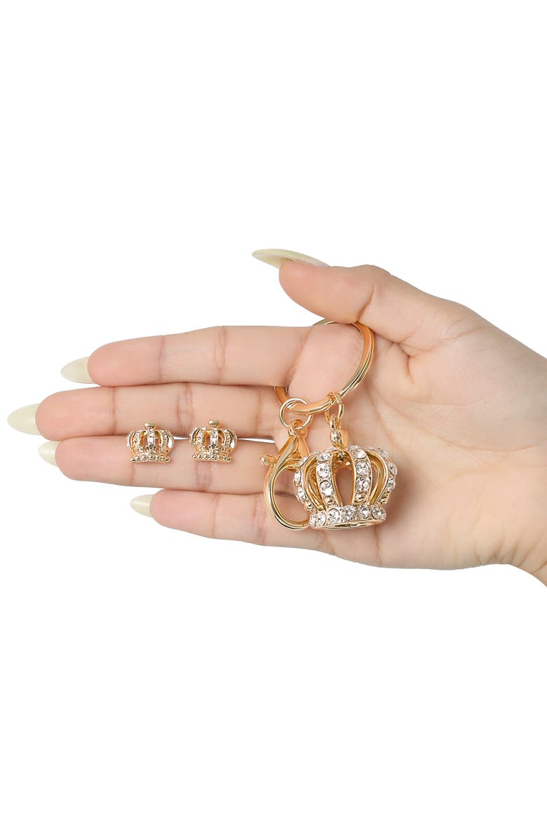 Crystal Crown Keychain & Earring Set, Alternate, color, Gold, silver