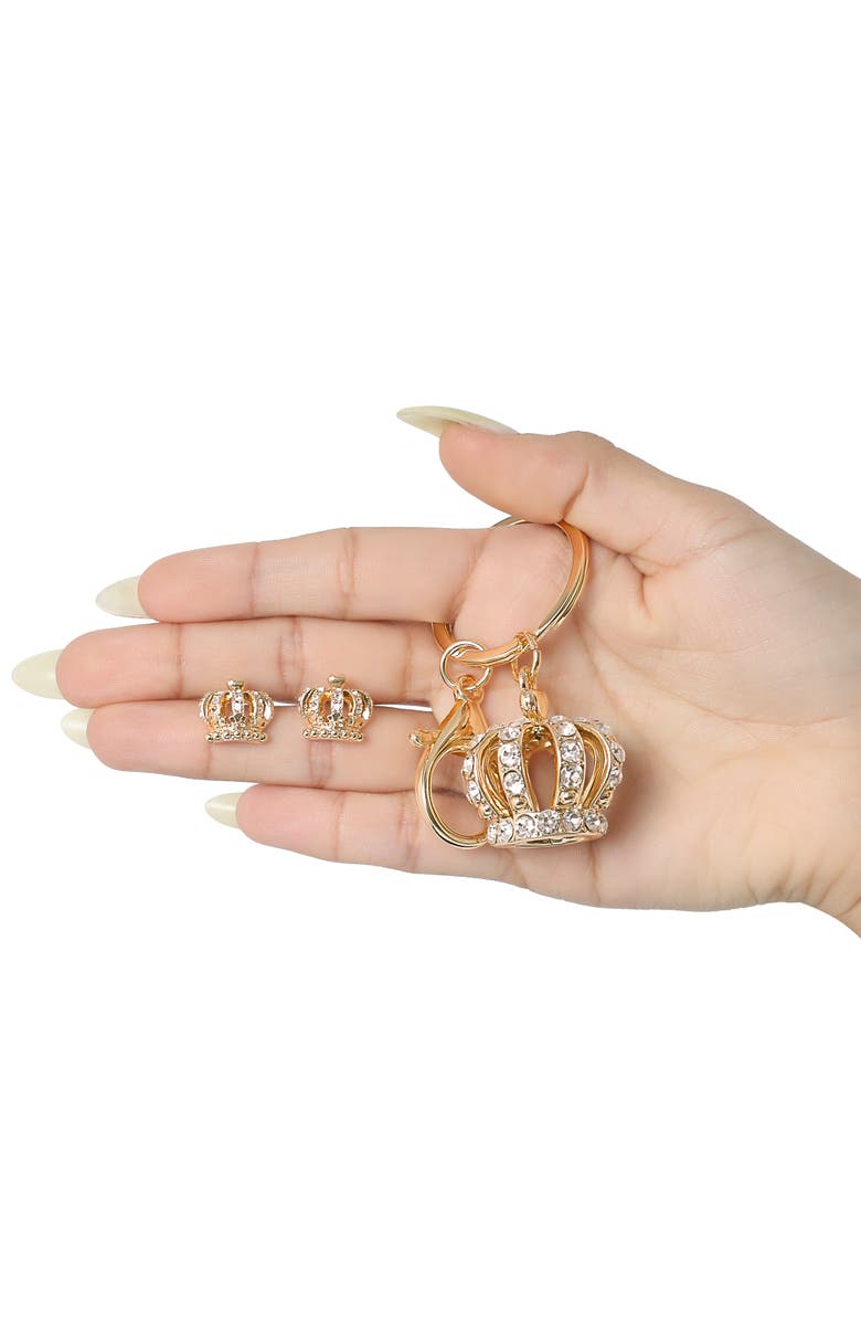Juicy Couture Crystal Crown Keychain & Earring Set, Alternate, color, Gold, Silver