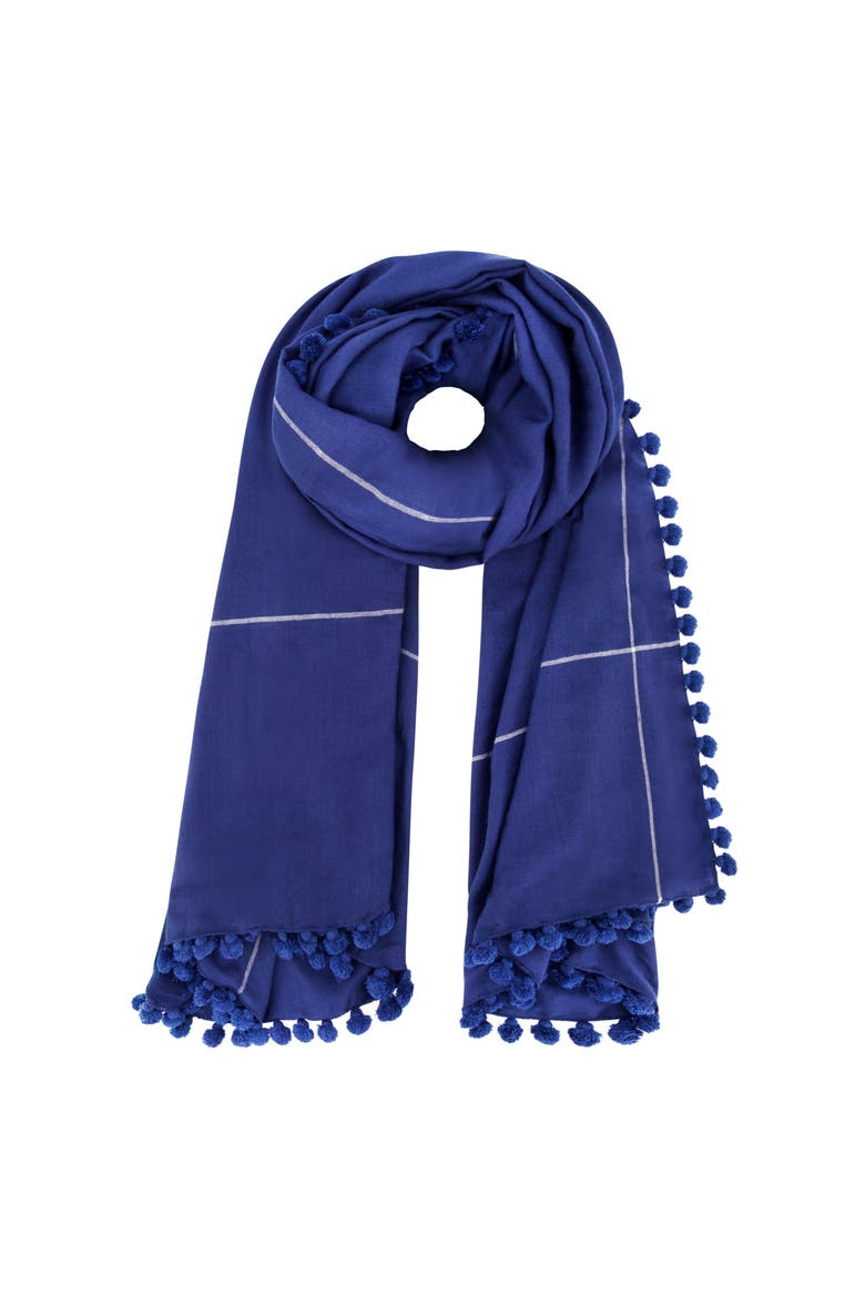 Yaser Shaw Cashmere Pashmina Pompom Shawl, Main, color, Indigo Blue