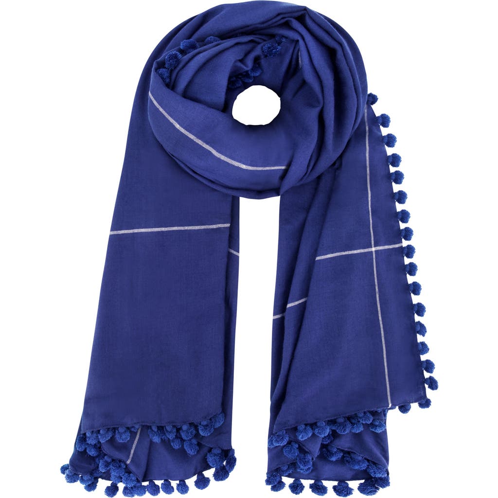 Mer St. Barth Yaser Shaw Cashmere Pashmina Pompom Shawl In Indigo Blue