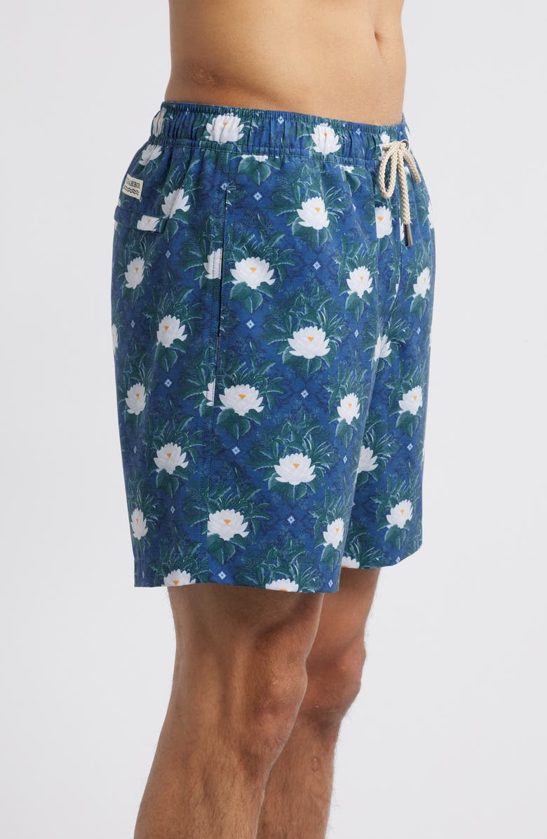 Fair Harbor The Bayberry Floral Swim Trunks, Alternate, color, Navy White Lotus Wl