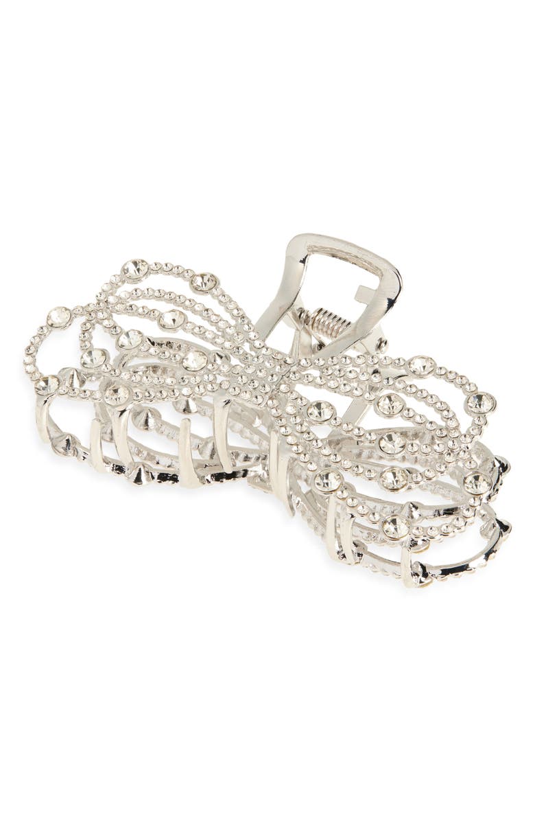 BP. Bow Crystal Embellished Claw Clip, Main, color, Rhodium