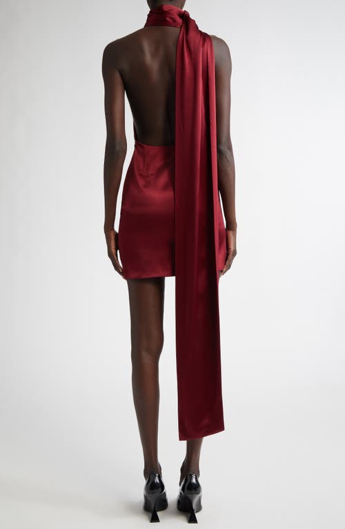 Laquan Smith Scarf Detail Silk Minidress In Burgundy