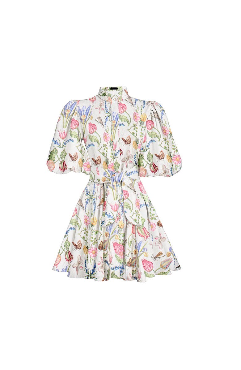 NO PISE LA GRAMA Bromelia Mini Dress, Main, color, Tulipan White Print