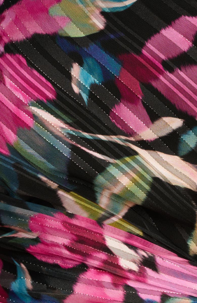 Adrianna Papell Pleated Floral Print One-Shoulder Chiffon Gown, Alternate, color, Black Multi