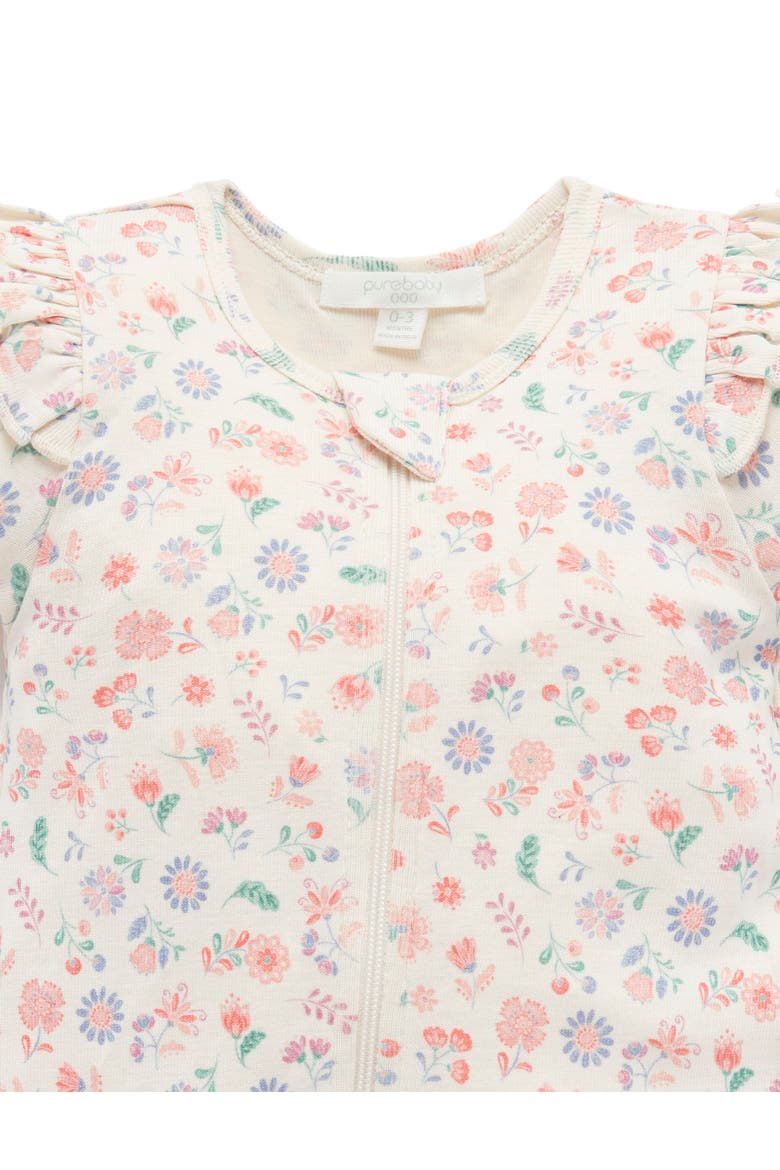 Printed Short Sleeve Long Leg Ruffle Romper, Alternate, color, Flor Print