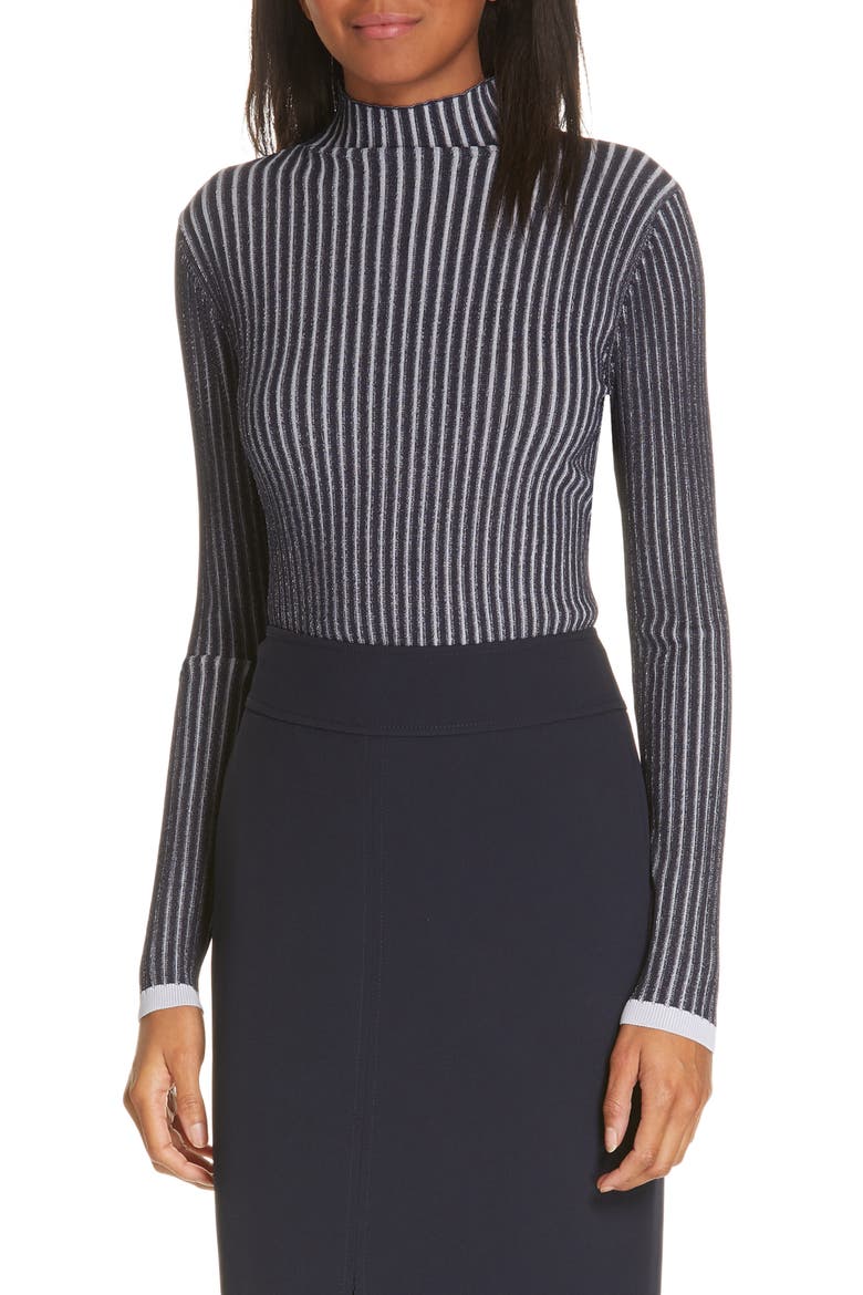 Stripe Ribbed Mock Neck Sweater, Main, color, NAVY ICELANDIC STRIPE