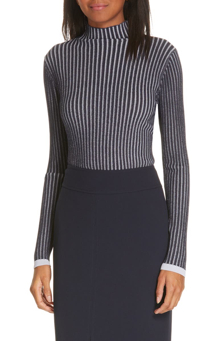 Lewit Stripe Ribbed Mock Neck Sweater, Main, color,