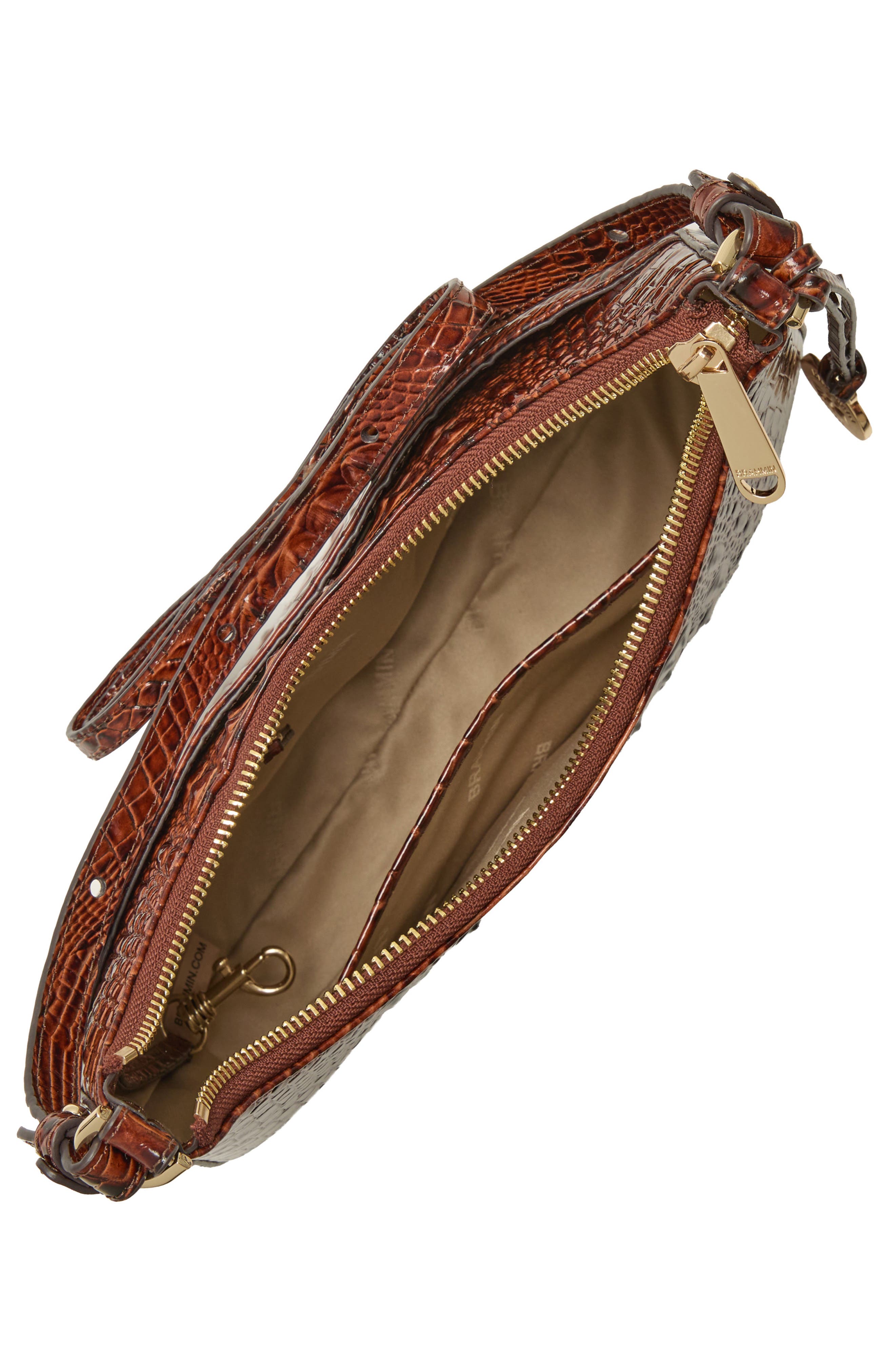 Small Stephie Croc Embossed Leather Crossbody Bag, Alternate, color, PECAN