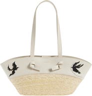 Altuzarra Small Embroidered Leather & Straw Basket Tote