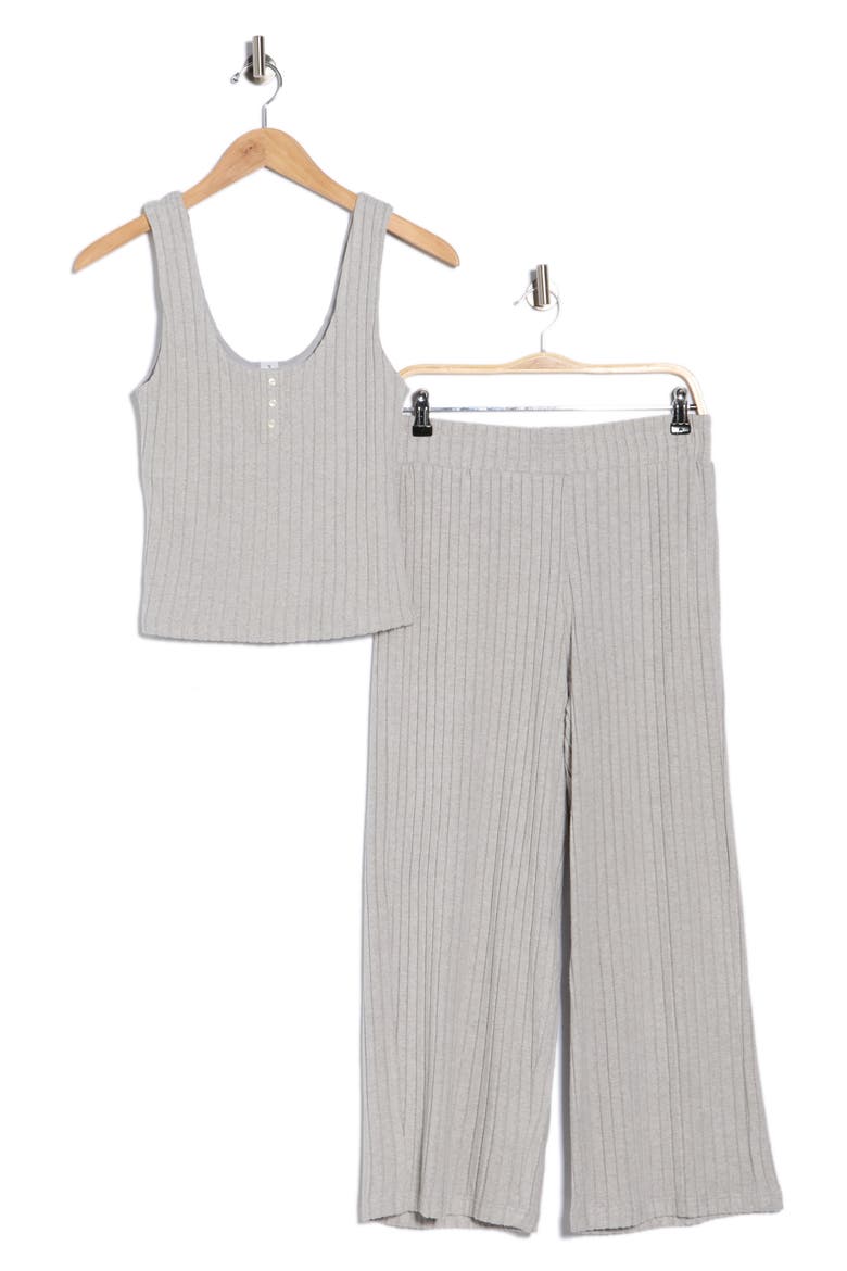 Brushed Ribbed Long Pajamas, Alternate, color, HEATHER GREY