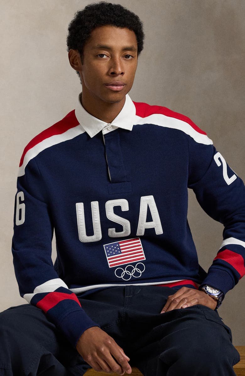 Polo Ralph Lauren Team USA Fleece Rugby Shirt, Alternate, color, Refined Navy Multi