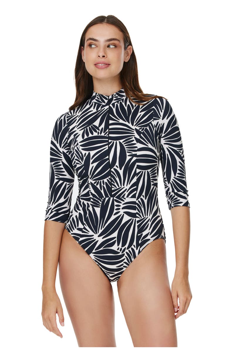 Gottex Modest Modest 3/4 Sleeve One Piece Rashguard, Main, color, Black-White
